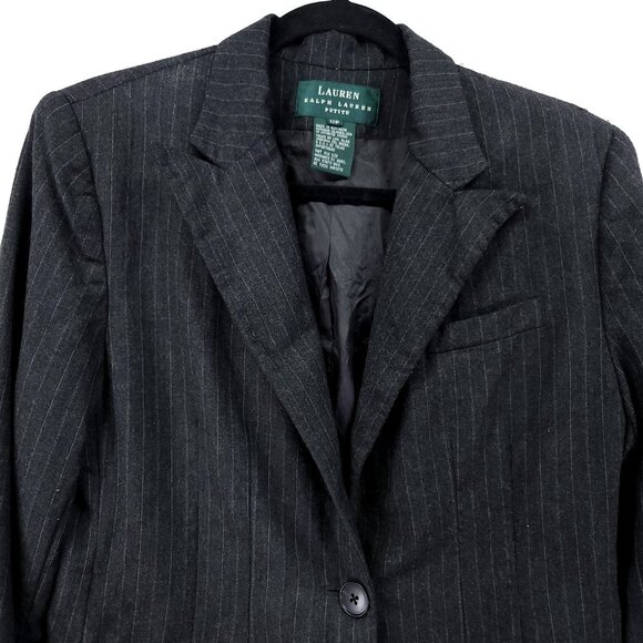 Lauren Ralph Lauren Wool Blazer Size 12P Womens Jacket Gray Pinstriped - Picture 5 of 13